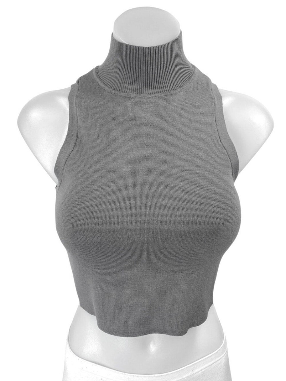 Zara Ribbed Sleeveless Mock Neck Crop Top - Gray